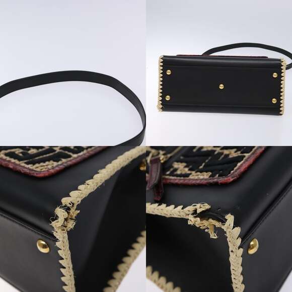 FENDI Hand Bag Leather Black Gold - Picture 10 of 14